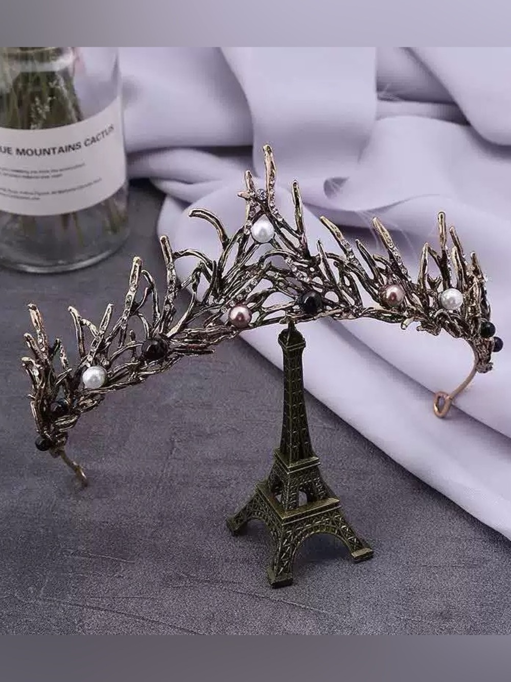 Antique Gold Branch Pearl Tiara Headband